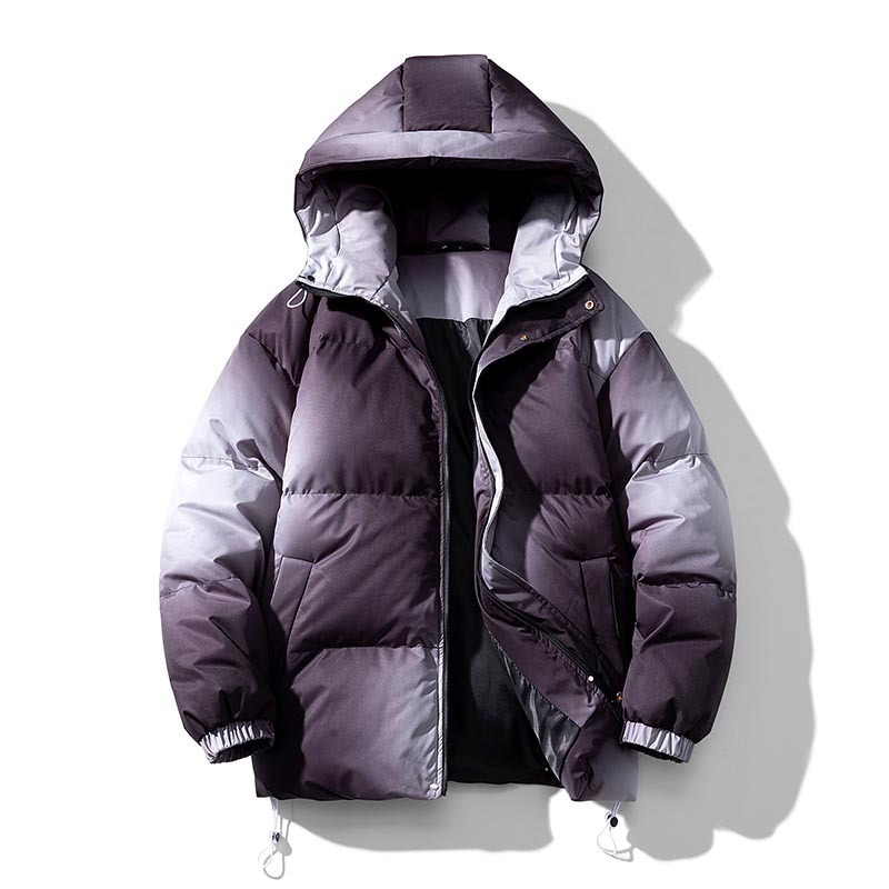 Wholesale OEM Male Winter New Gradual Change Color Cotton-padded Coat Thickened Hooded Puffer Men's Jackets