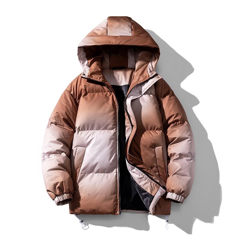 Wholesale OEM Male Winter New Gradual Change Color Cotton-padded Coat Thickened Hooded Puffer Men's Jackets