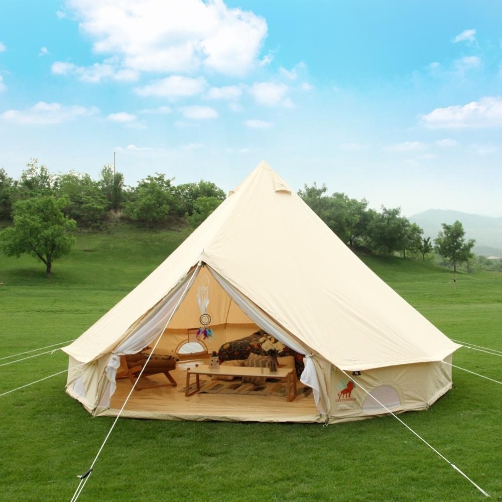 2022 Supply Luxury Outdoor Arabic Canvas Mongolian Camp Yurt Family Tent 3m 4m 5m 6m 7m Cotton Canvas Bell Tent For Glamping