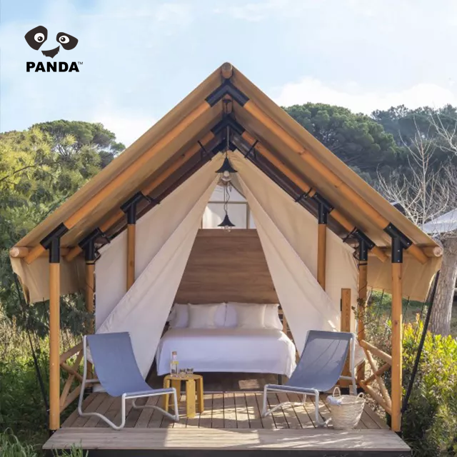 2022 NEW DESIGN Outdoor 5x9m African Canvas Camping Waterproof Hotel Park Luxury Safari Resort Glamping Bathroom Safari Tents