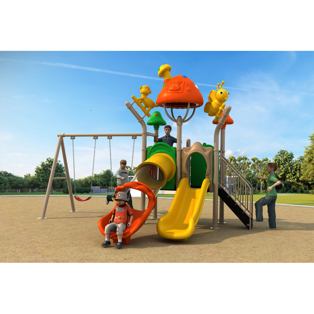 commercial playground amusement facilities park role play center children outdoor wooden playhouse kids plastic slide swing set