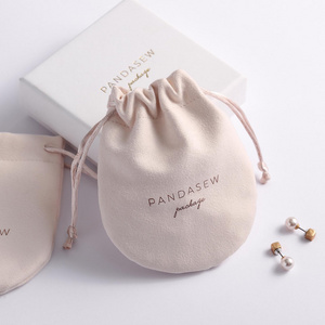 PandaSew Custom Logo Print Velvet Suede Drawstring Packaging Bag with Half Round Bottom Jewelry Pouch