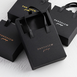 PandaSew Custom Logo Printed Luxury Sliding Handle Black Paper Cardboard Gift Packaging Bracelet Drawer Jewelry Box