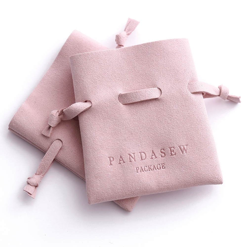 PandaSew 8*7cm Luxury Custom Jewelry Pouches with Logo Pink Microfiber Small Gift Drawstring bag