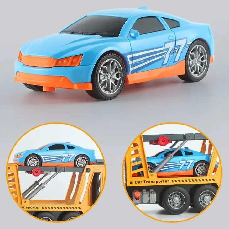 PANDAS 1:12 Hot Sell Multi-fuction with Music Light Pump Friction Toy Vehicle City Car Transporter Toy Car for Kids Display Box