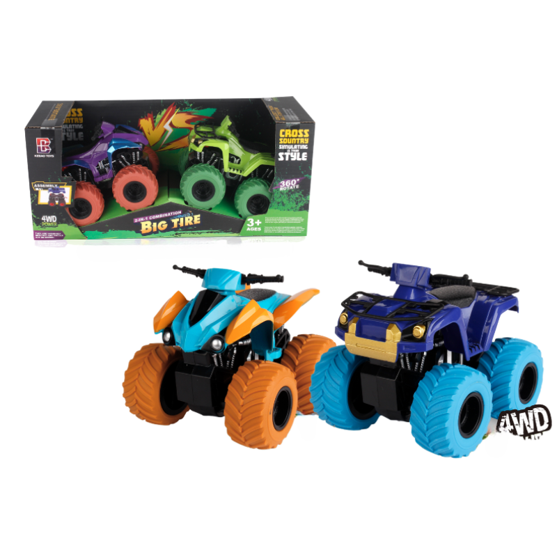 PANDAS 2IN1 360 rotating 4WD Inertia Plastic ATV Motorcycle Big Wheel Truck Stunt Spinning Monster Truck Diecast Car TOY