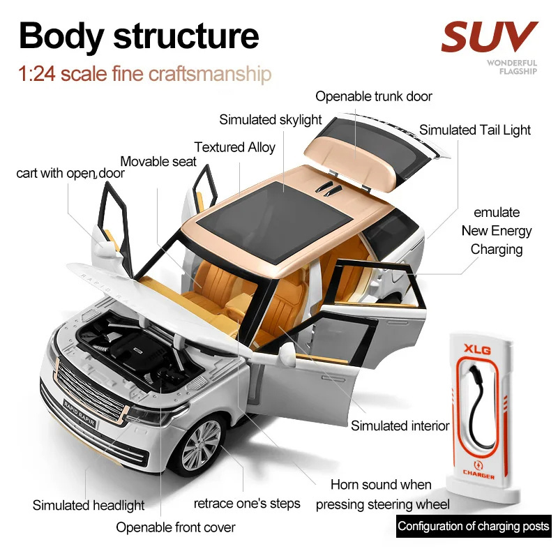 1:24 diecast model car Range Rover SUV sound light pullback doors open decorate collect metal model car toys