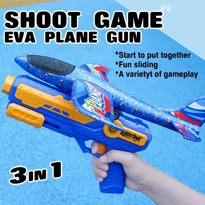 PANDAS 3 IN1 Soft-bullet Shooting Game Foam Plane Glider Toy Hand Throw Roundabout Airplane Outdoor Launch Sport Flying Kid Toy