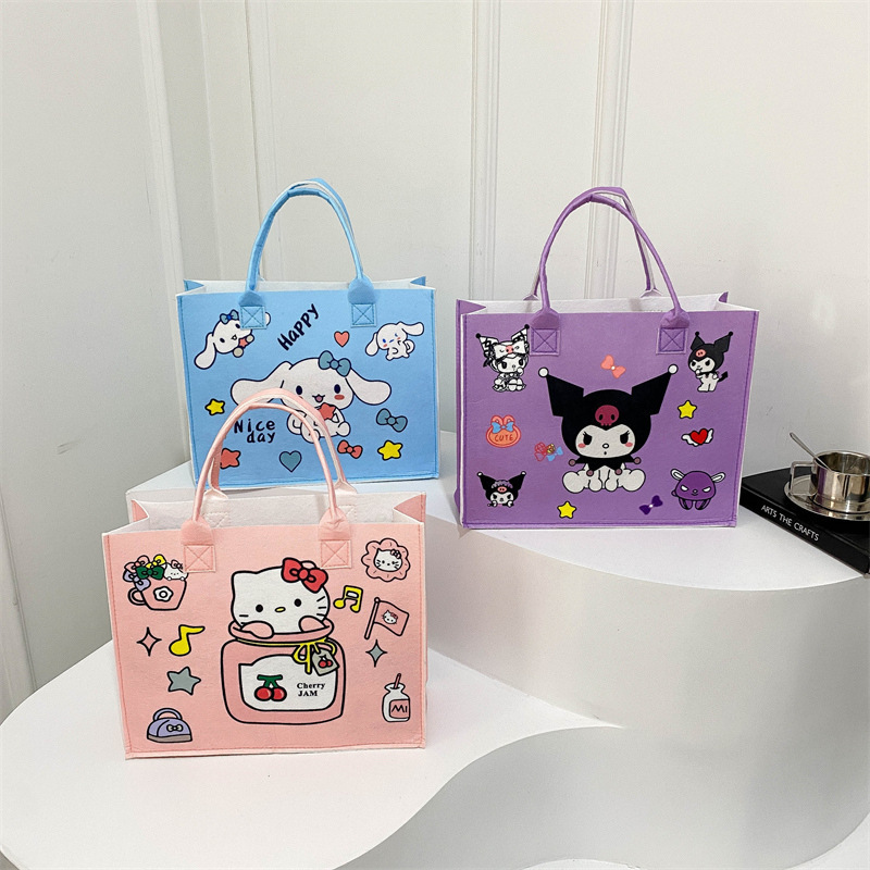 Sanrioed Large Capacity Cartoon Kuromi Yugui Dog Shopping Bag Kuromi My Melody Pachacco Kindergarten Children Hand ToteBag