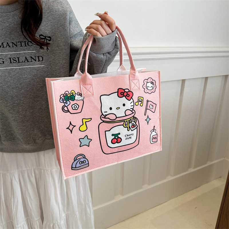 Sanrioed Large Capacity Cartoon Kuromi Yugui Dog Shopping Bag Kuromi My Melody Pachacco Kindergarten Children Hand ToteBag