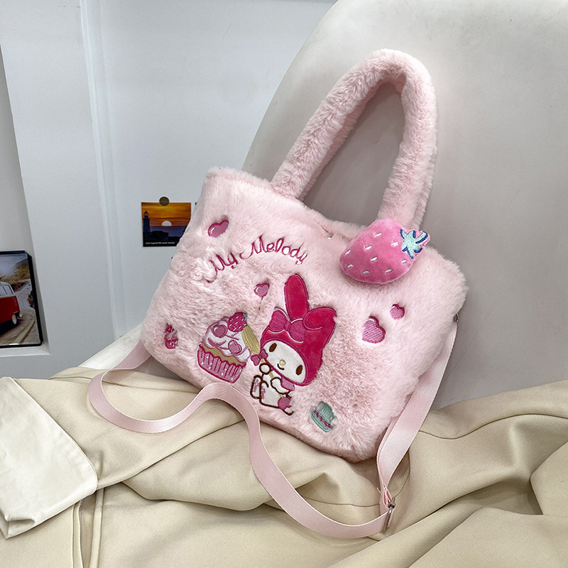 Kawaii Anime Tote Bag Soft Plush Kitty Cross Sanrioed Kuromi Cinnamoroll Crossbody Sling Bag Cartoon Melody Pochacco Handbag