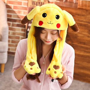 2024 Wholesale Pikachu pokemoned Custom Ears Moving Rabbit Creative Airbag Cartoon Children Adult Funny Animal stitch Hats