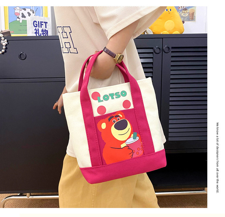 Wholesale Custom Natural Color Strawberry Bear Sanrioes Blank Plain Recycled Teacher Gift Small Canvas Tote Bag Canvas Bag