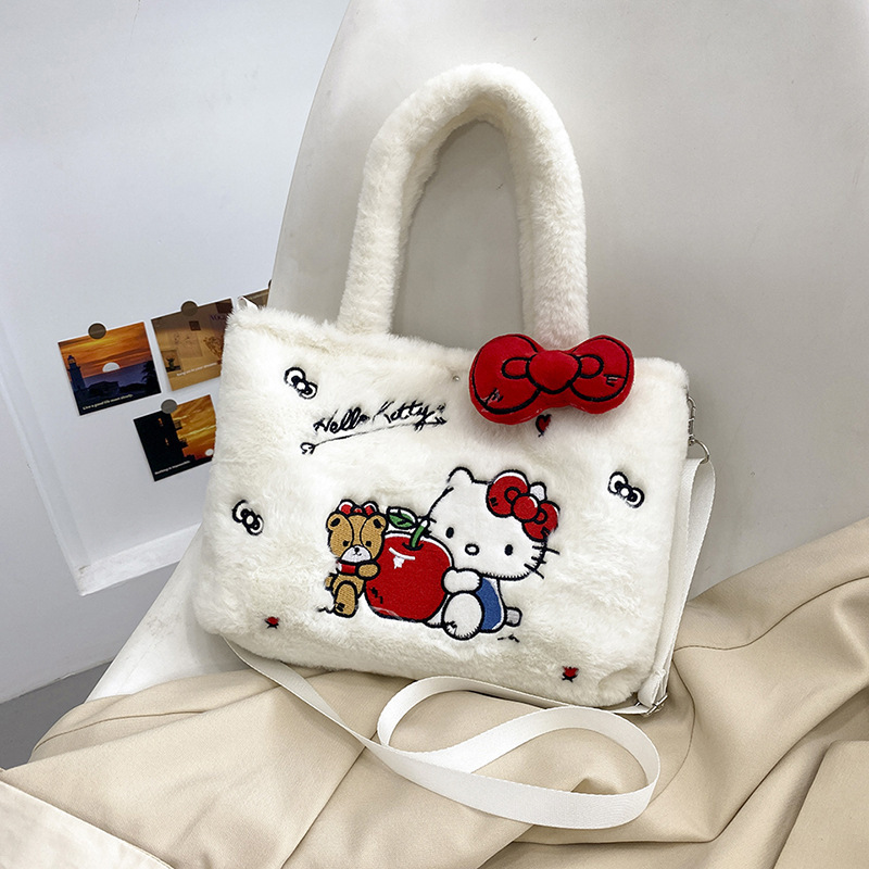 Kawaii Anime Tote Bag Soft Plush Kitty Cross Sanrioed Kuromi Cinnamoroll Crossbody Sling Bag Cartoon Melody Pochacco Handbag