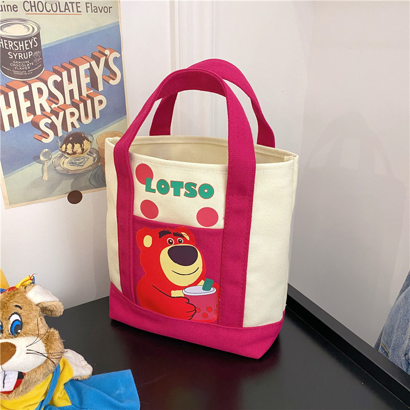 Wholesale Custom Natural Color Strawberry Bear Sanrioes Blank Plain Recycled Teacher Gift Small Canvas Tote Bag Canvas Bag