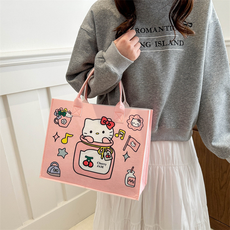 Sanrioed Large Capacity Cartoon Kuromi Yugui Dog Shopping Bag Kuromi My Melody Pachacco Kindergarten Children Hand ToteBag