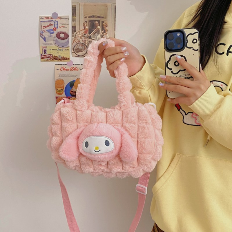 Sanrioed Cartoon Japanese Portable Plush Bag Cute Kuromi Children's Bag Coin Purse Sanrioed Kuromi Belo Tempo Plush Tote Bag