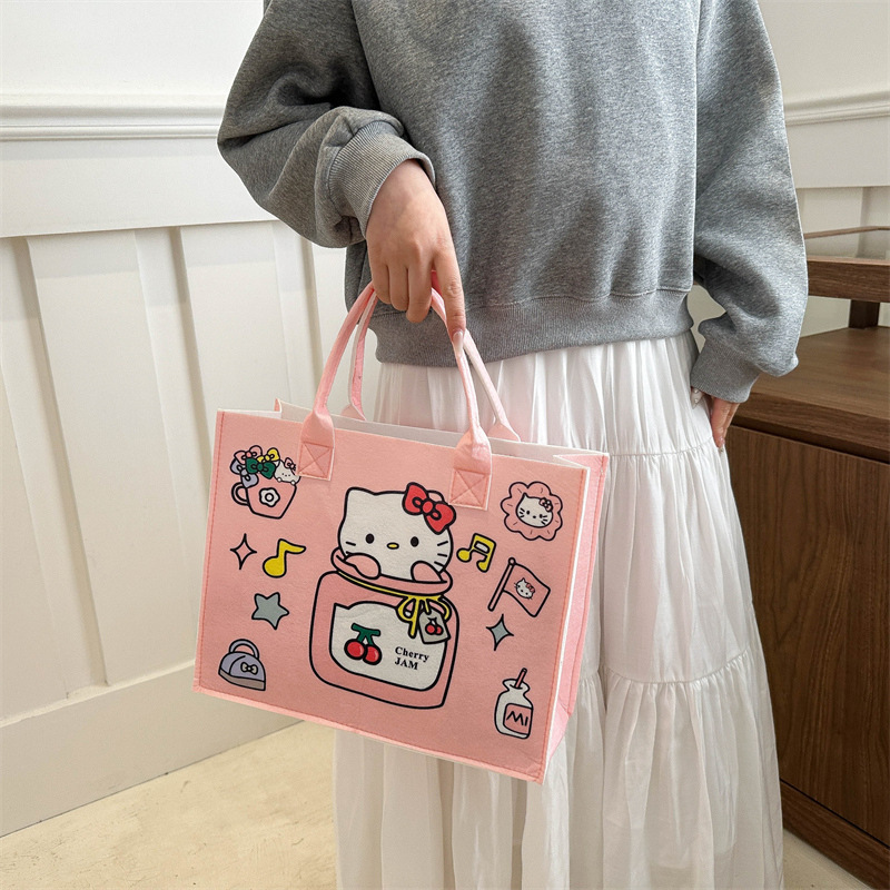 Sanrioed Large Capacity Cartoon Kuromi Yugui Dog Shopping Bag Kuromi My Melody Pachacco Kindergarten Children Hand ToteBag