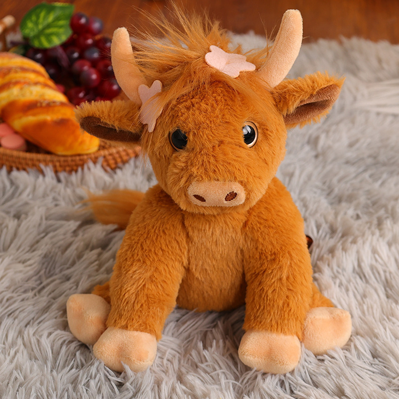 Cute Animal Stuffed Plush Doll Toys Sitting Yak Cow Plush Doll Toy soft Highland Cow sitting animal plush doll For XMAS gifts