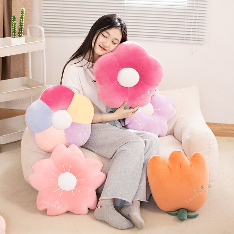 Tulip Flower Throw Pillows Soft Plant Cushion For Office Nap Classroom Chair Sofa Throw Pillow Back Cushion Stuffed Plush Toy