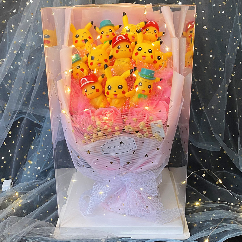 Pikachu Stitch Pvc Figure Bouquets Stitch Melody Cinnamoroll Kuromi Garage Kit Toys Teddy Bear Rabbit Bouquet Kids Gift