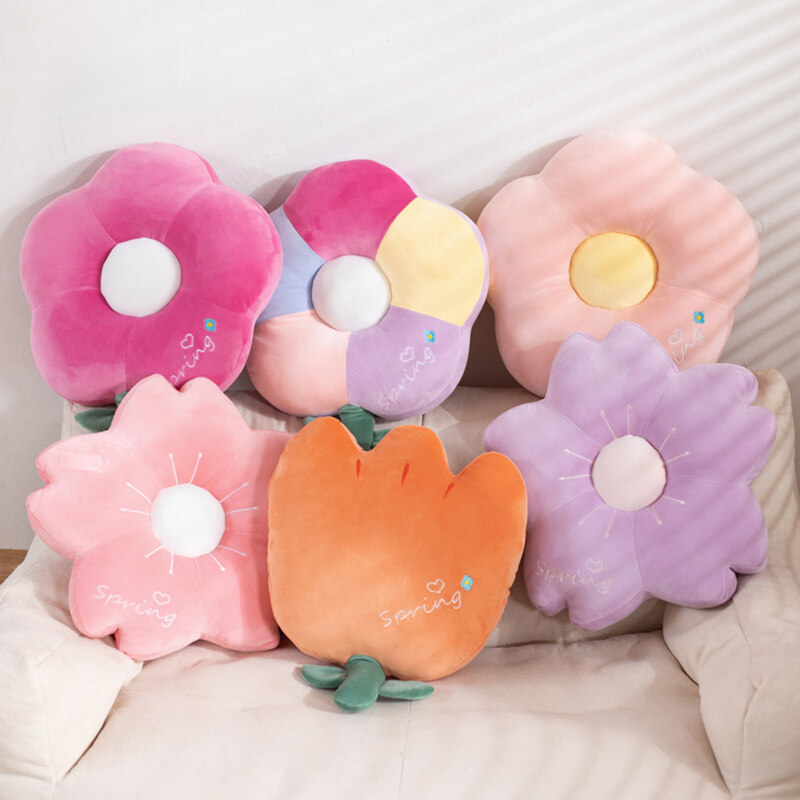 Tulip Flower Throw Pillows Soft Plant Cushion For Office Nap Classroom Chair Sofa Throw Pillow Back Cushion Stuffed Plush Toy