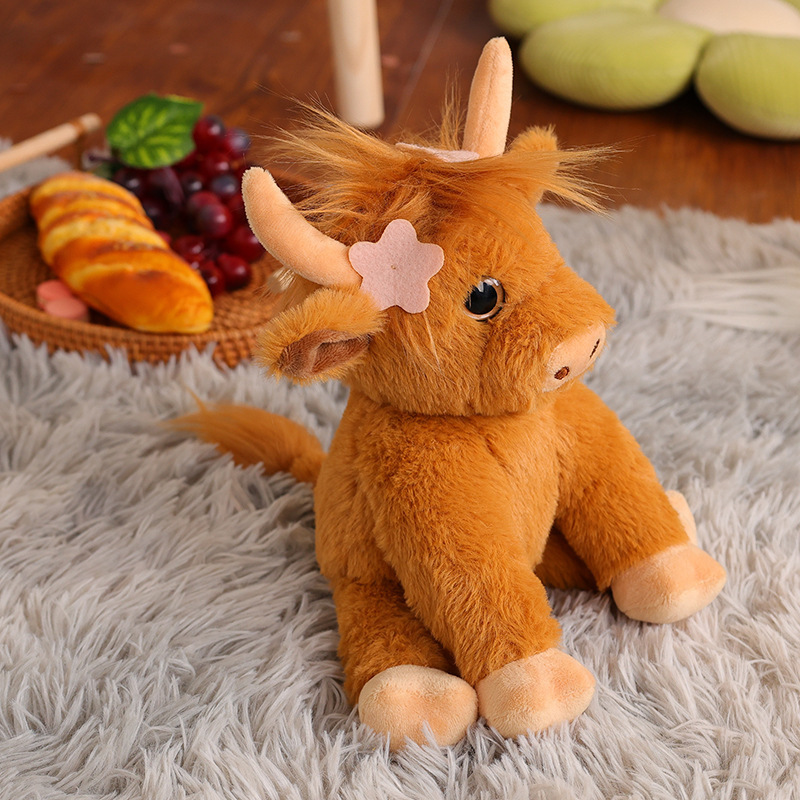 Cute Animal Stuffed Plush Doll Toys Sitting Yak Cow Plush Doll Toy soft Highland Cow sitting animal plush doll For XMAS gifts