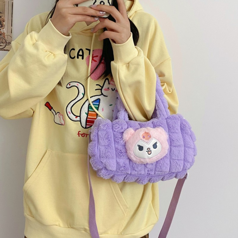 Sanrioed Cartoon Japanese Portable Plush Bag Cute Kuromi Children's Bag Coin Purse Sanrioed Kuromi Belo Tempo Plush Tote Bag