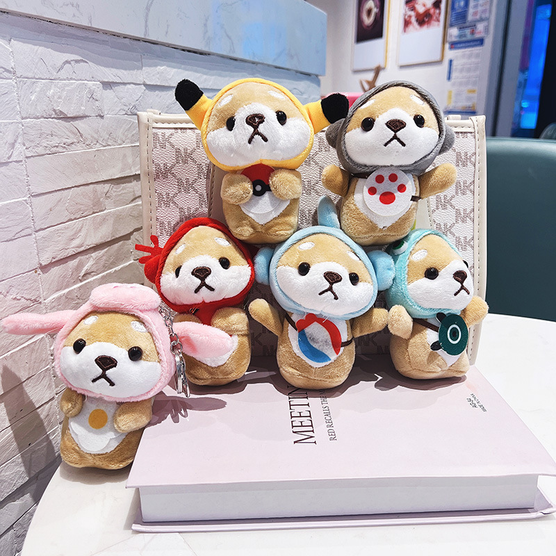 Wholesale cute mini keychain plush toys kawaii backpack pendant stuffed cute dog keychains hanging Akita dog bag plush toy