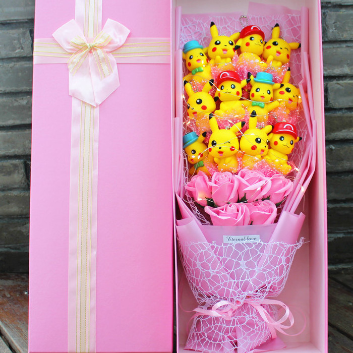 Hot Pikachu Stitch Pvc Figure Bouquets Stitch Melody Cinnamoroll Kuromi Garage Kit Toys Teddy Bear Rabbit Bouquet Kids