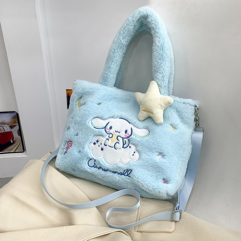 Kawaii Anime Tote Bag Soft Plush Kitty Cross Sanrioed Kuromi Cinnamoroll Crossbody Sling Bag Cartoon Melody Pochacco Handbag