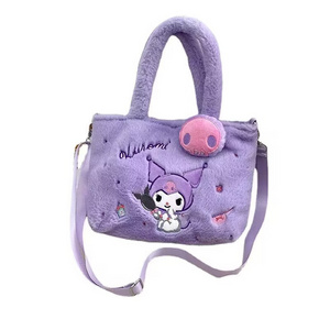 Kawaii Anime Tote Bag Soft Plush Kitty Cross Sanrioed Kuromi Cinnamoroll Crossbody Sling Bag Cartoon Melody Pochacco Handbag