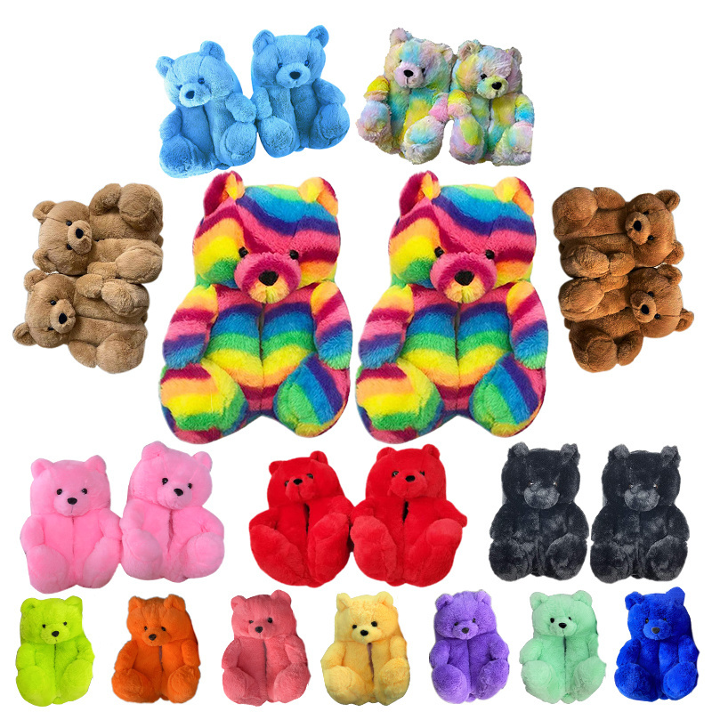 Flat Fur Women's Slippers Girls Kids Slippers Indoor Teddy Ear Slippers for Women Children's Teddy Bear Shoes