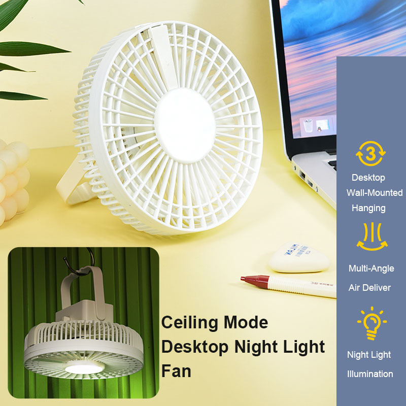 Rechargeable/USB Power Supply Desktop Hanging Variable Mini Ceiling Fan With Night Light 3 Wind Speed Brush-Less Motor TYPE-C