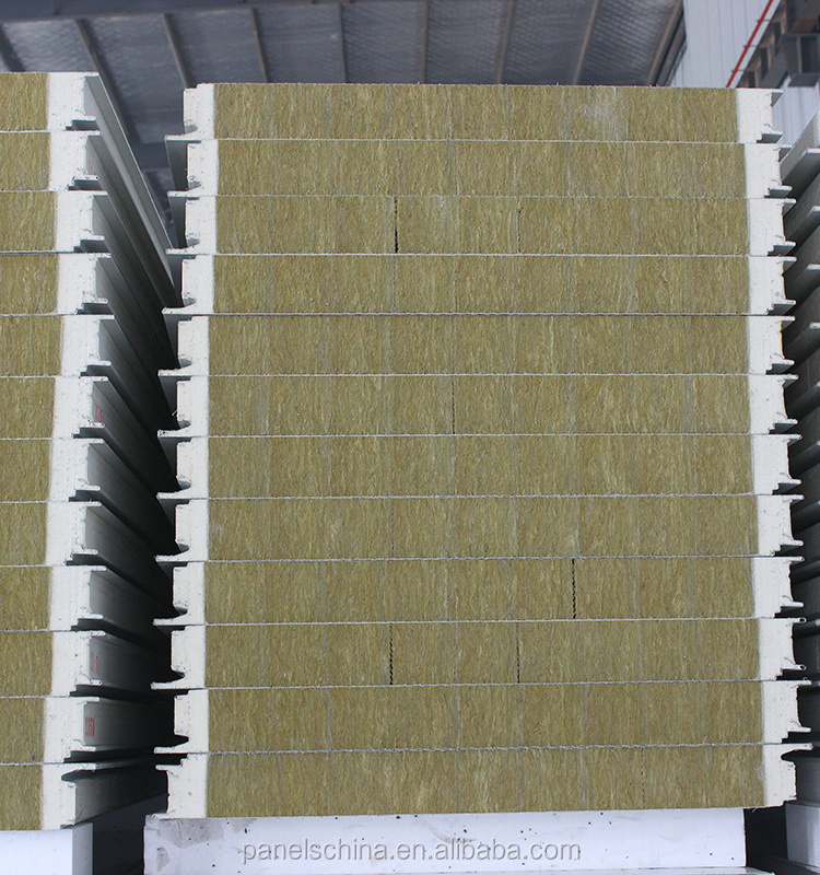 Good Stability 50mm Thickness Rock Wool Sandwich Panel Sandwich Panel Fireproof Wall/Roof Panel