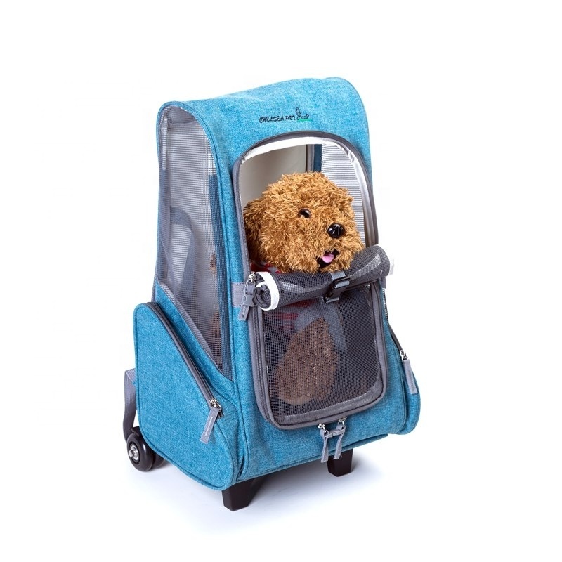 2019 Promotional Rolling Luxury Soft Sided Cat Bag Collapsible Backpack Pet Carrier with Wheels