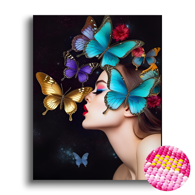 Hot selling beautiful girl elegant butterfly diamond painting kit diamond art painting kit for kids