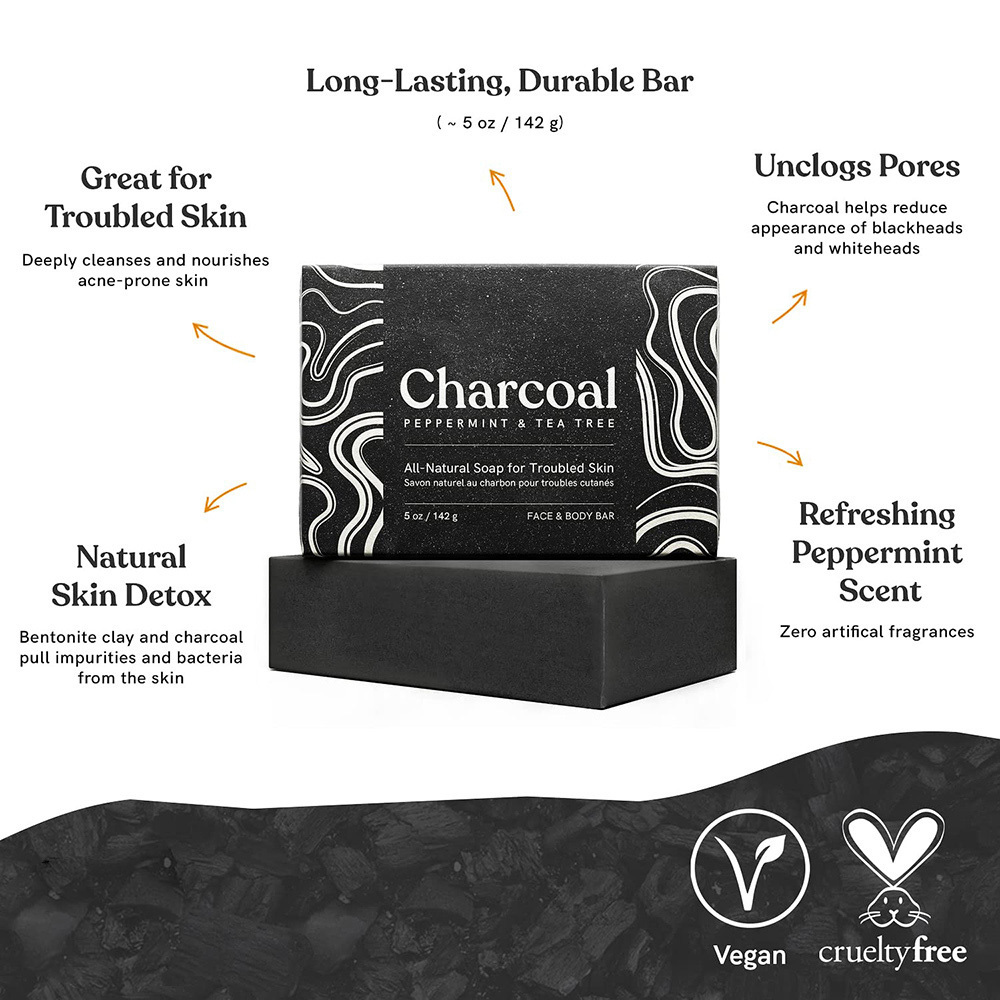 Natural Ingredients longrich bamboo kojic charcoal soap for Deep Cleansing and Acne and Blemish Control