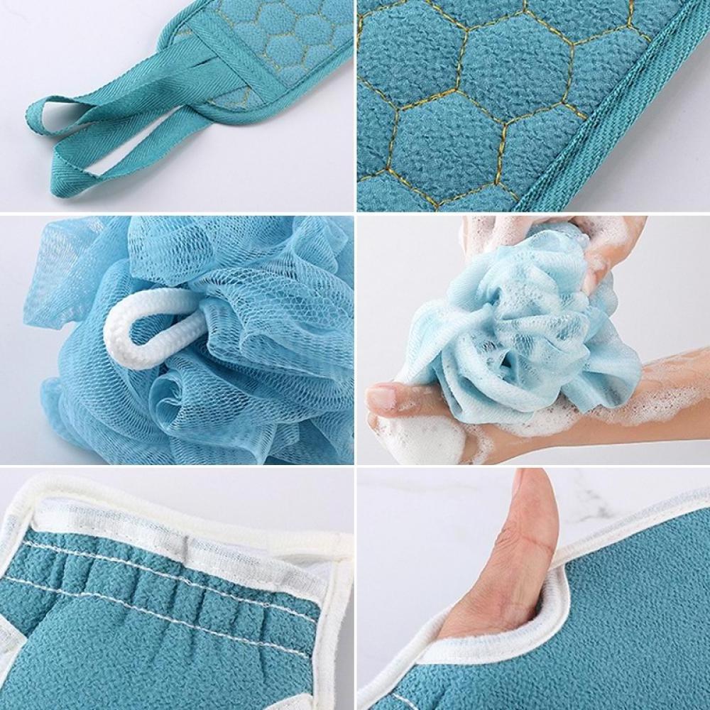 Luxury Men Women Bath Brushes Sponges Scrubbers Bath Towel Set with Back Scrubber,Loofah Sponge Pad,Pouf Shower Ball