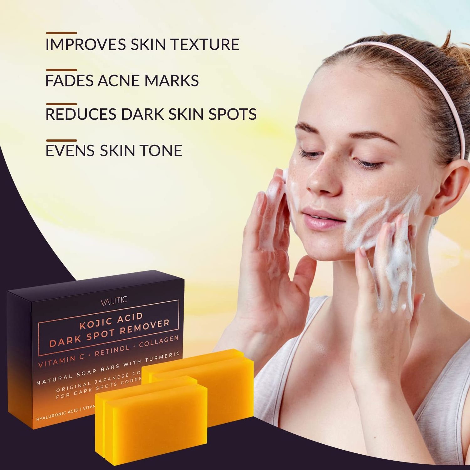 Customised Paraben Free Vegan SLS Free Organic Natural Vitamin C Retinol Turmeric Kojic Acid Soap for Dark Spot Remover