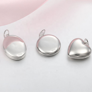 Customized high polish 925 sterling silver heart shape and circle shape DIY photo locket pendant necklace