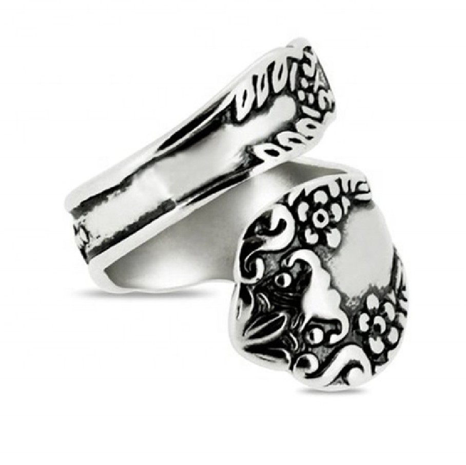 Real 100% Sterling Silver many kinds floral design spoon ring 925 sterling silver