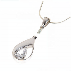 Custom 925 Sterling Silver white gem strand teardrop cremation ash pendant memorial necklace for pet ashes urn