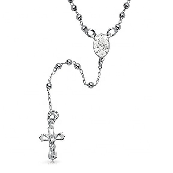 Customized 925 sterling silver jesus crucifix rosary beads cross pendant chain necklace jewelry