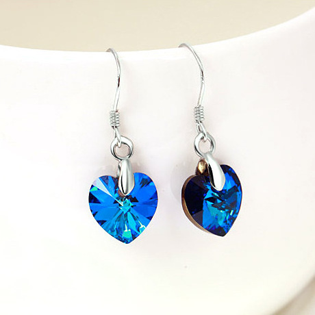 925 sterling silver ocean blue crystal heart shape pendant and dream colorful single crystal various colours drop earring