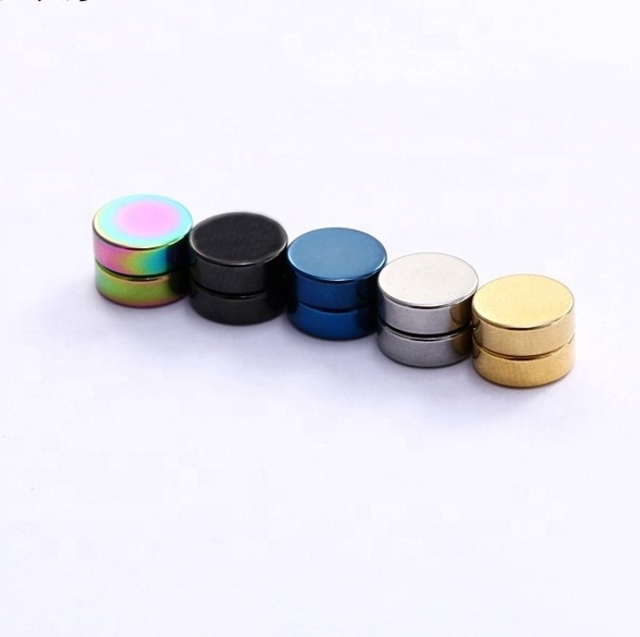 Stainless steel fashion unisex colour round super magnetic titanium magnet clip on earrings for men women jewelry no ear hole