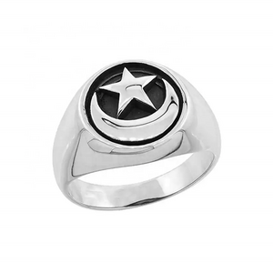 Custom 925 sterling silver Islamic muslim jewelry allah rasul muhammad moon and star ring for men