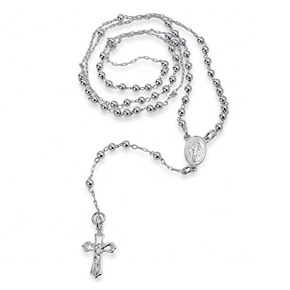 Customized 925 sterling silver jesus crucifix rosary beads cross pendant chain necklace jewelry