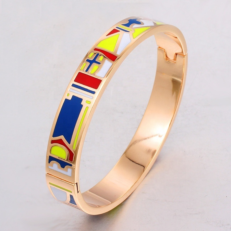 Wholesale Gold Plated Stainless Steel Hinged Bracelet Open Cuff Bangle Enamel Colorful Women Jewelry Cloisonel Bracelet