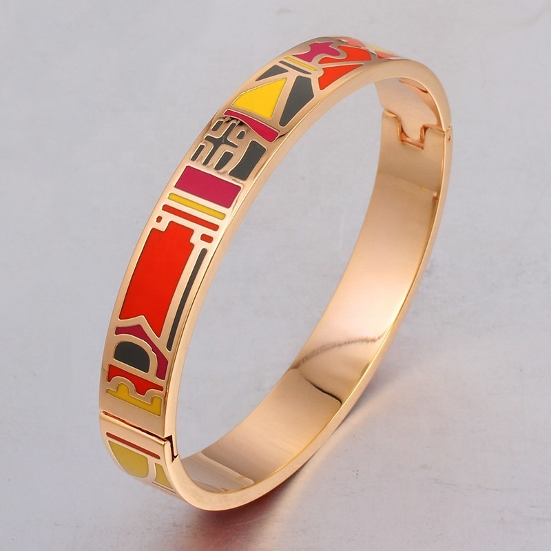 Wholesale Gold Plated Stainless Steel Hinged Bracelet Open Cuff Bangle Enamel Colorful Women Jewelry Cloisonel Bracelet